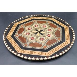 Vintage Granada Spain Taracea Marquetry Inlaid Wood Tray Platter Alhambra 13"